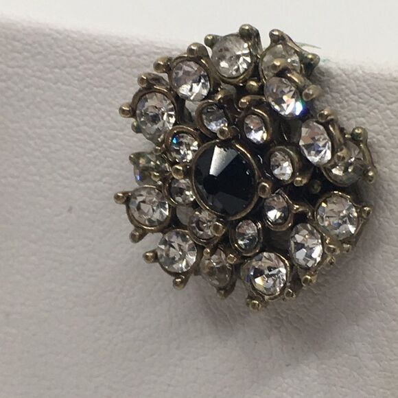 Banana Republic Black & Rhinestone Glass Multi-tiered Stud Brass Tone Earrings - Picture 4 of 14